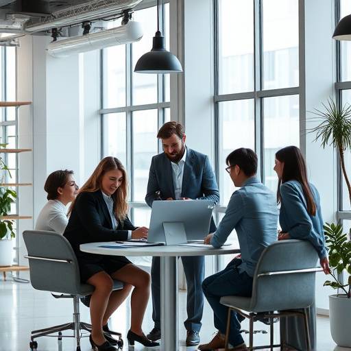 Photo d'une √©quipe d'entreprise travaillant ensemble dans un bureau moderne.